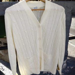 White Hip Length Cable Knit Cardigan